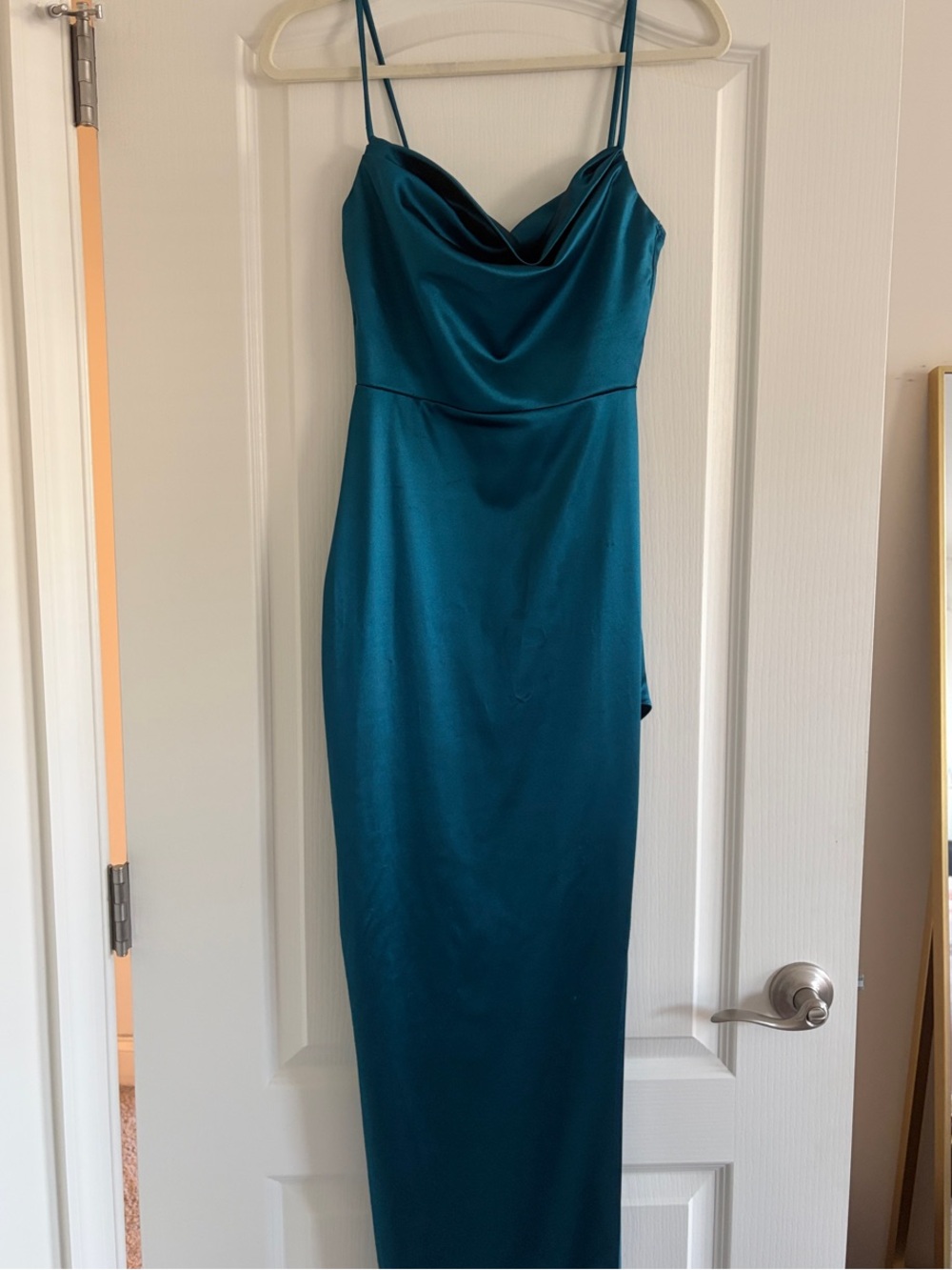 Teal Satin Cowl Neck Slip Dress - Prom Women